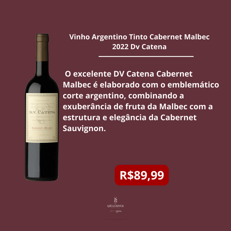 Vinho Argentino Tinto Cabernet Malbec 2022 Dv Catena 750ml