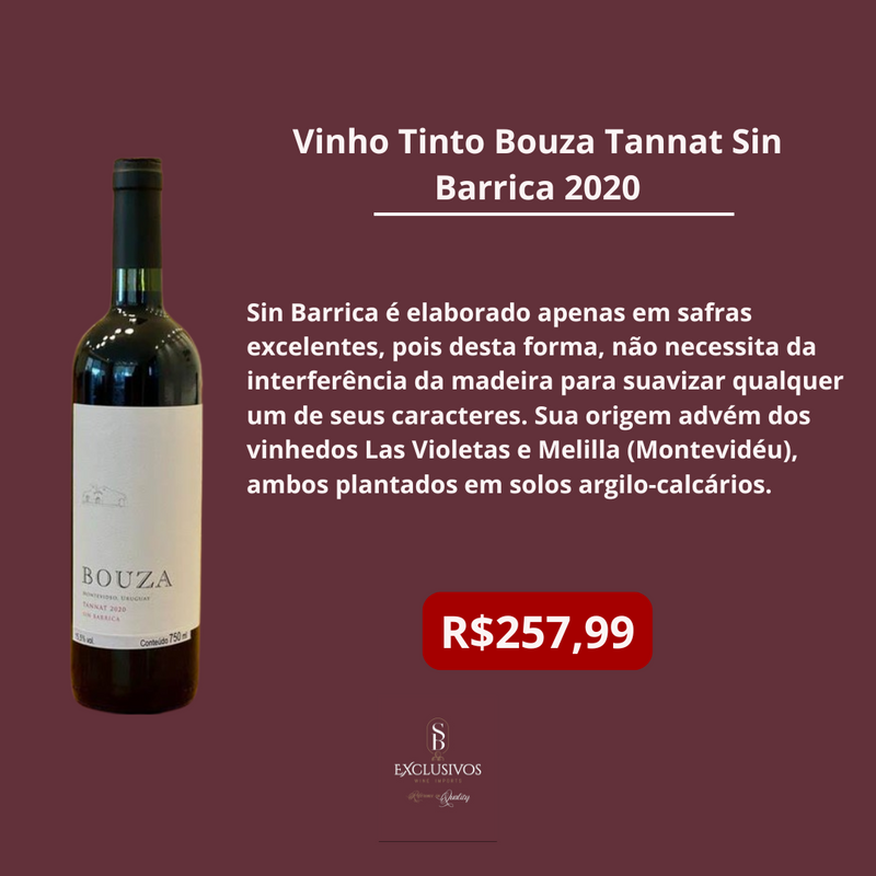 Vinho Tinto Bouza Tannat Sin Barrica 2020