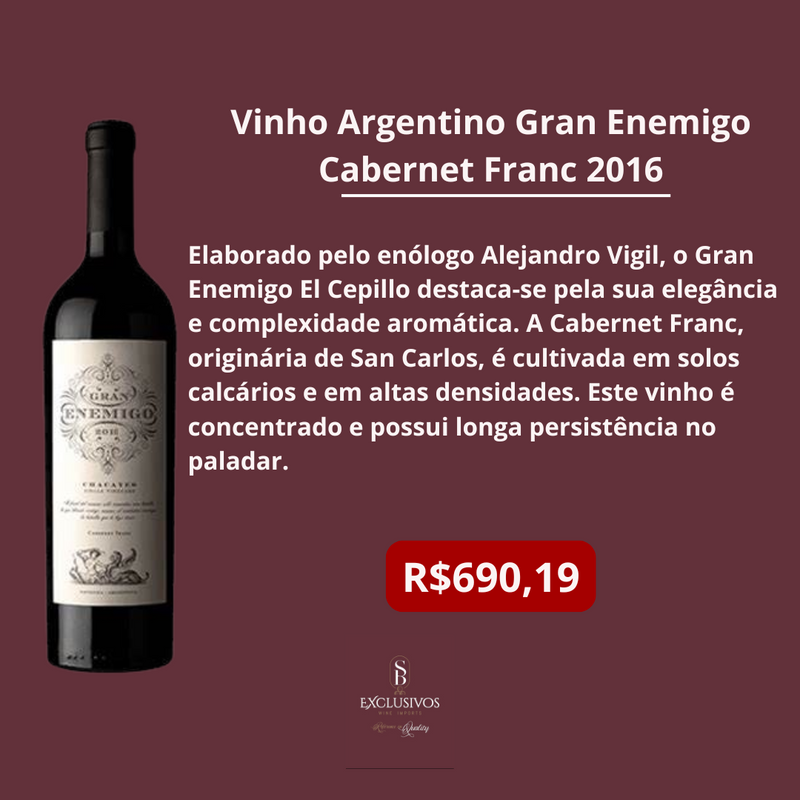 Vinho Argentino Gran Enemigo Cabernet Franc 2016