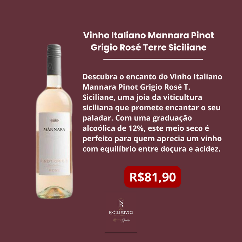 Vinho Italiano Mannara Pinot Grigio Rosé Terre Siciliane