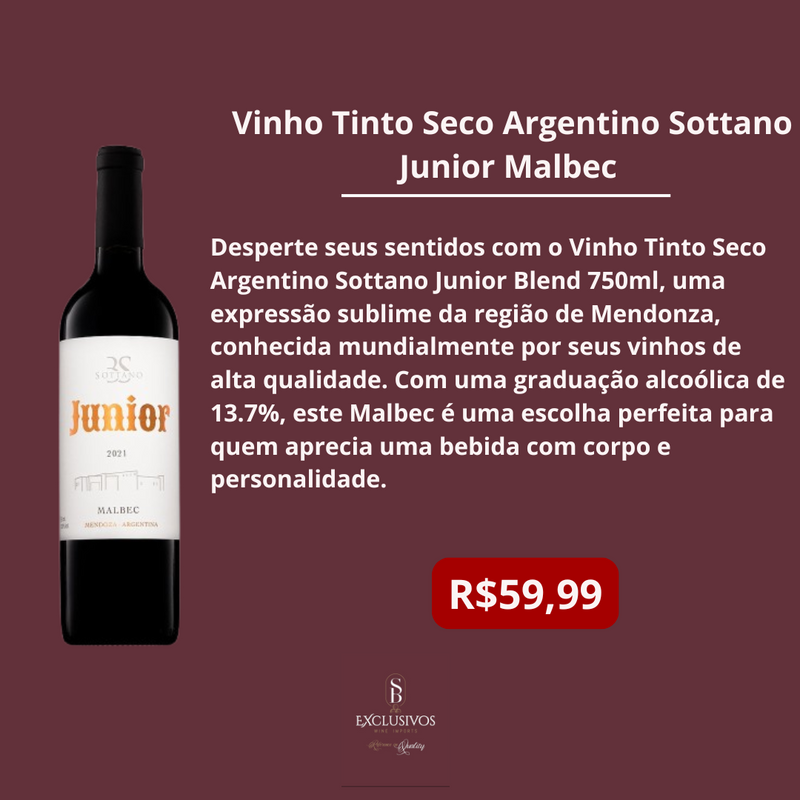 Vinho Tinto Seco Argentino Sottano Junior Malbec 750ml